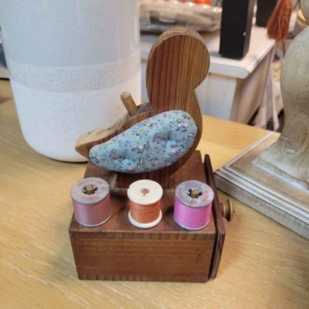Vintage Wooden Duck Sewing Pincushion Organizer